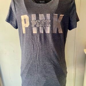 PINK Victoria's Secret Dark Gray Tee with Gold Logo